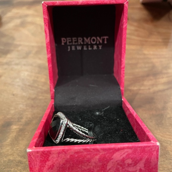 Faceted black Onyx Ring, cushion cut Rhodium plated split shank band, Sz. 7,NWT - Picture 8 of 16